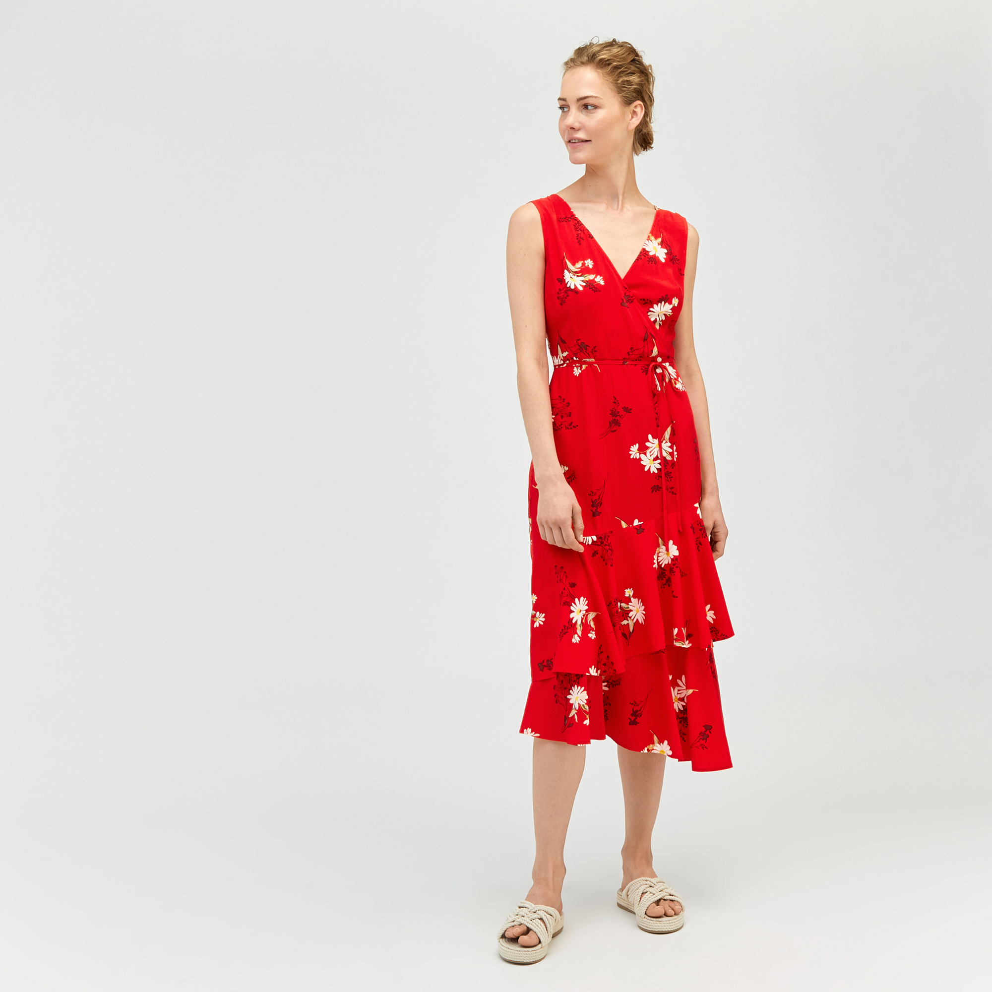 warehouse red wrap dress