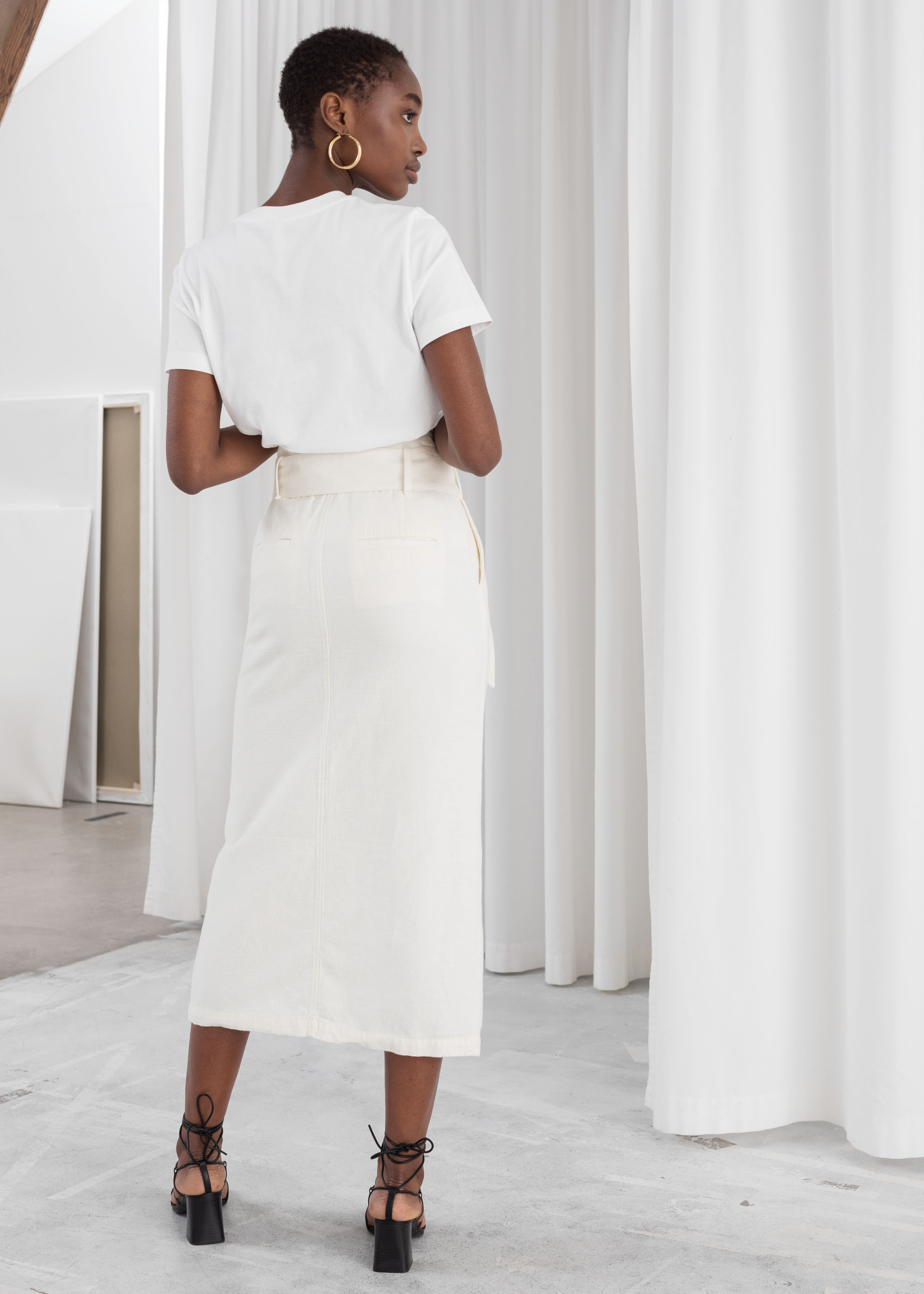 white midi linen skirt