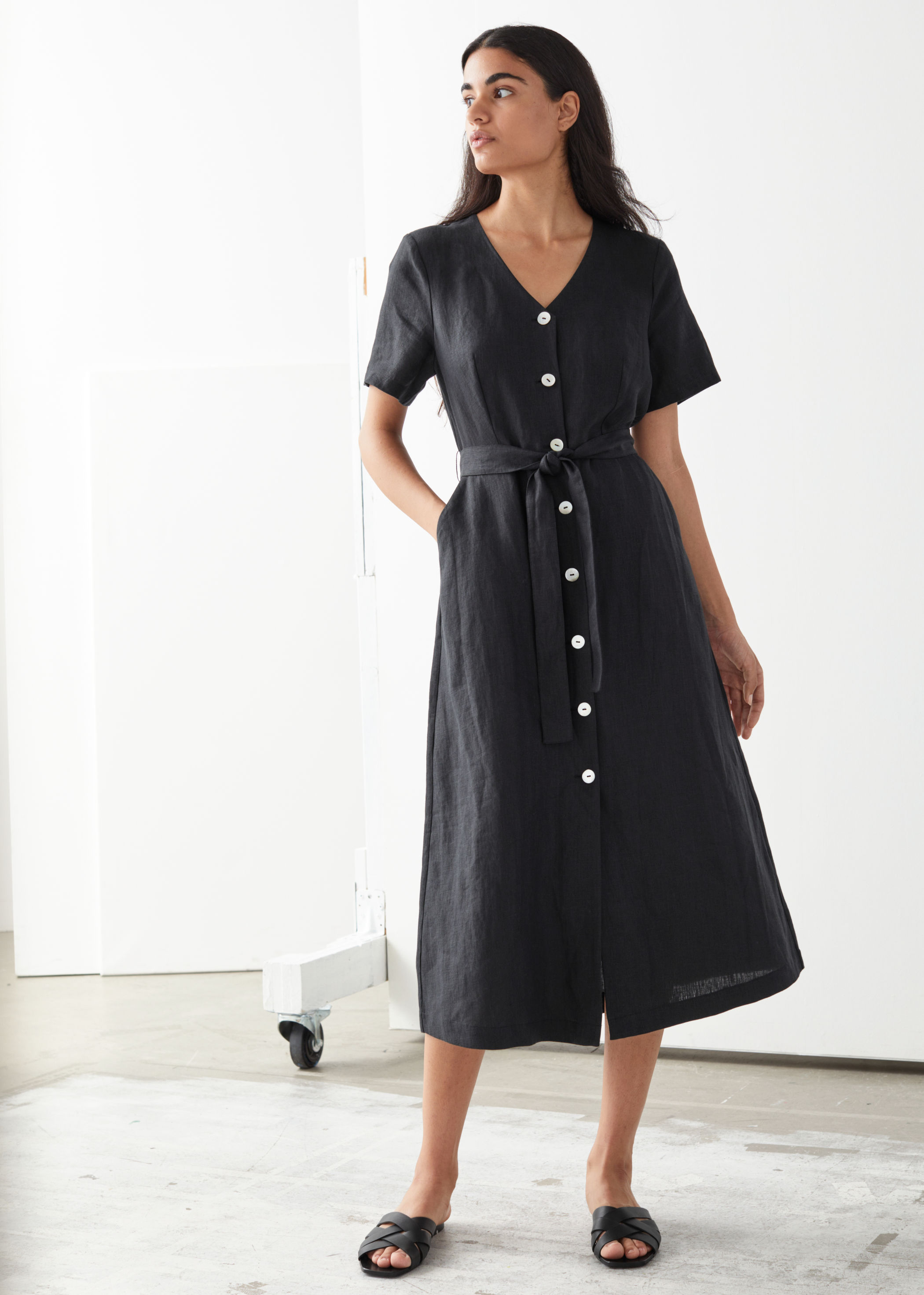 Linen Button Up Midi Dress | Endource