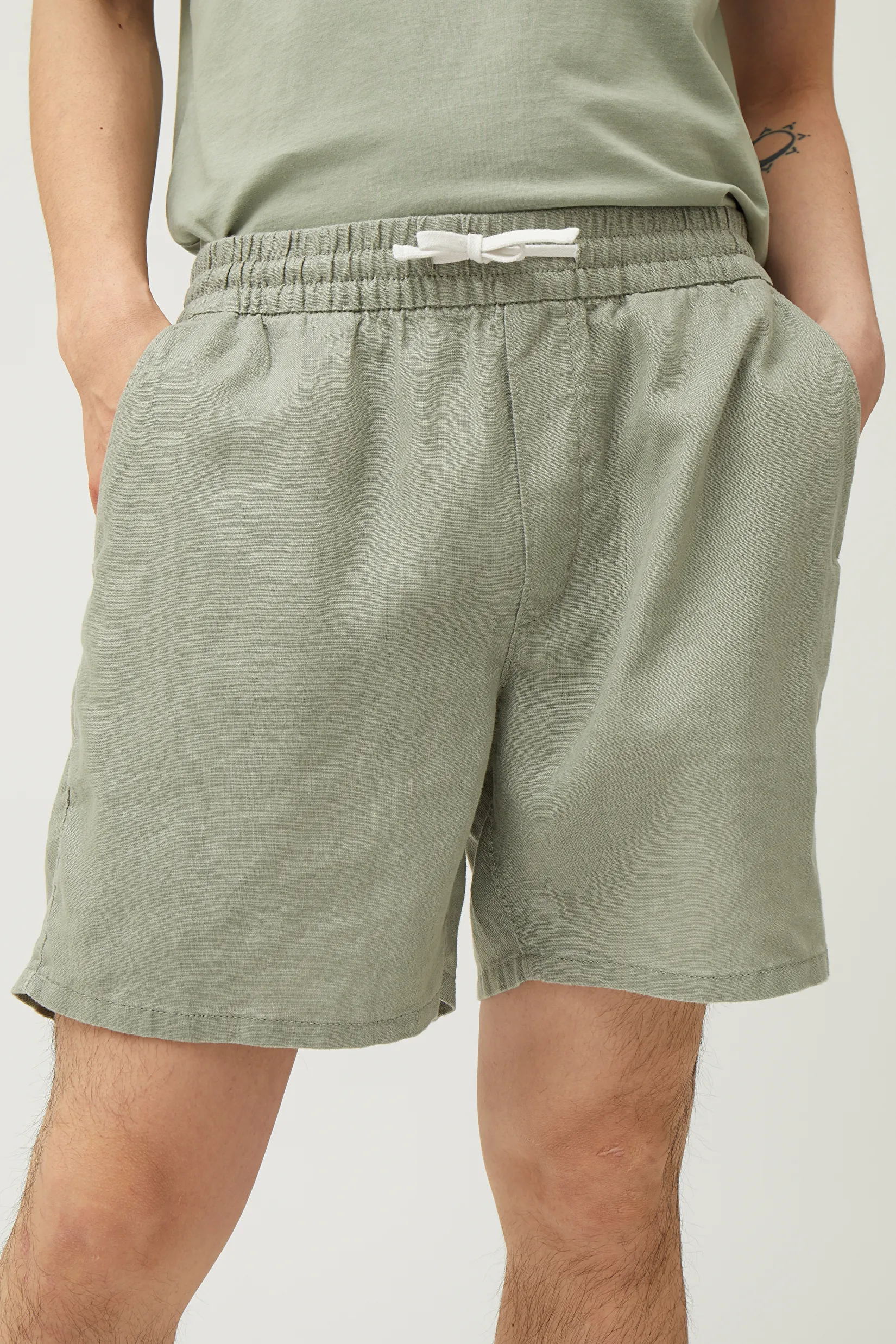 elasticated linen shorts