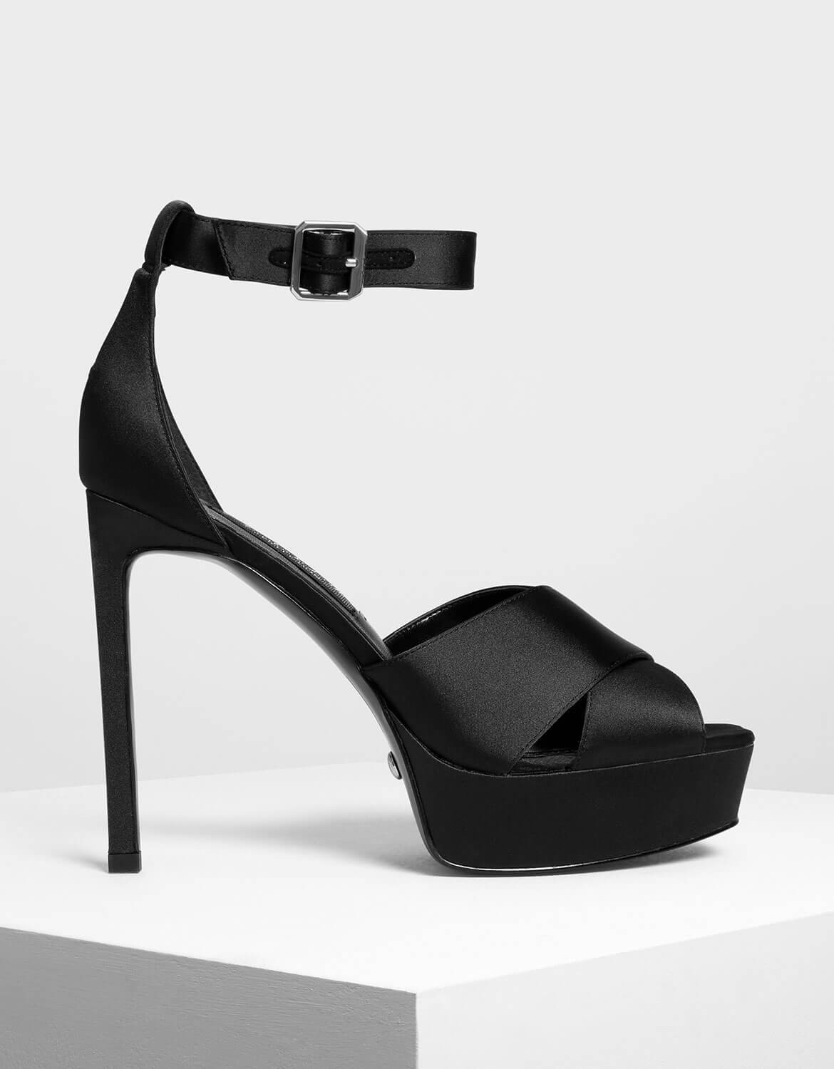 black satin platform sandals