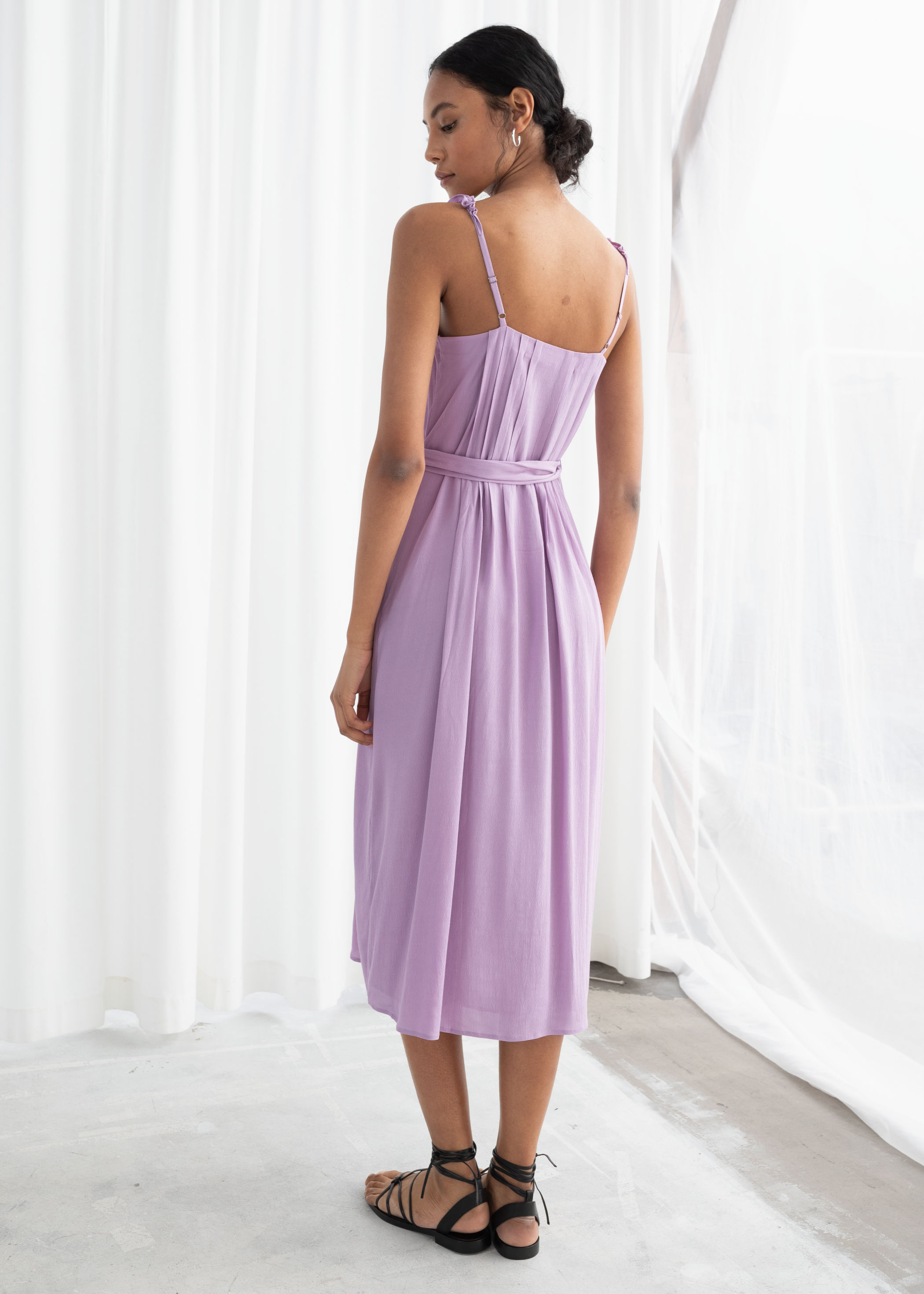 ruffle strap midi dress