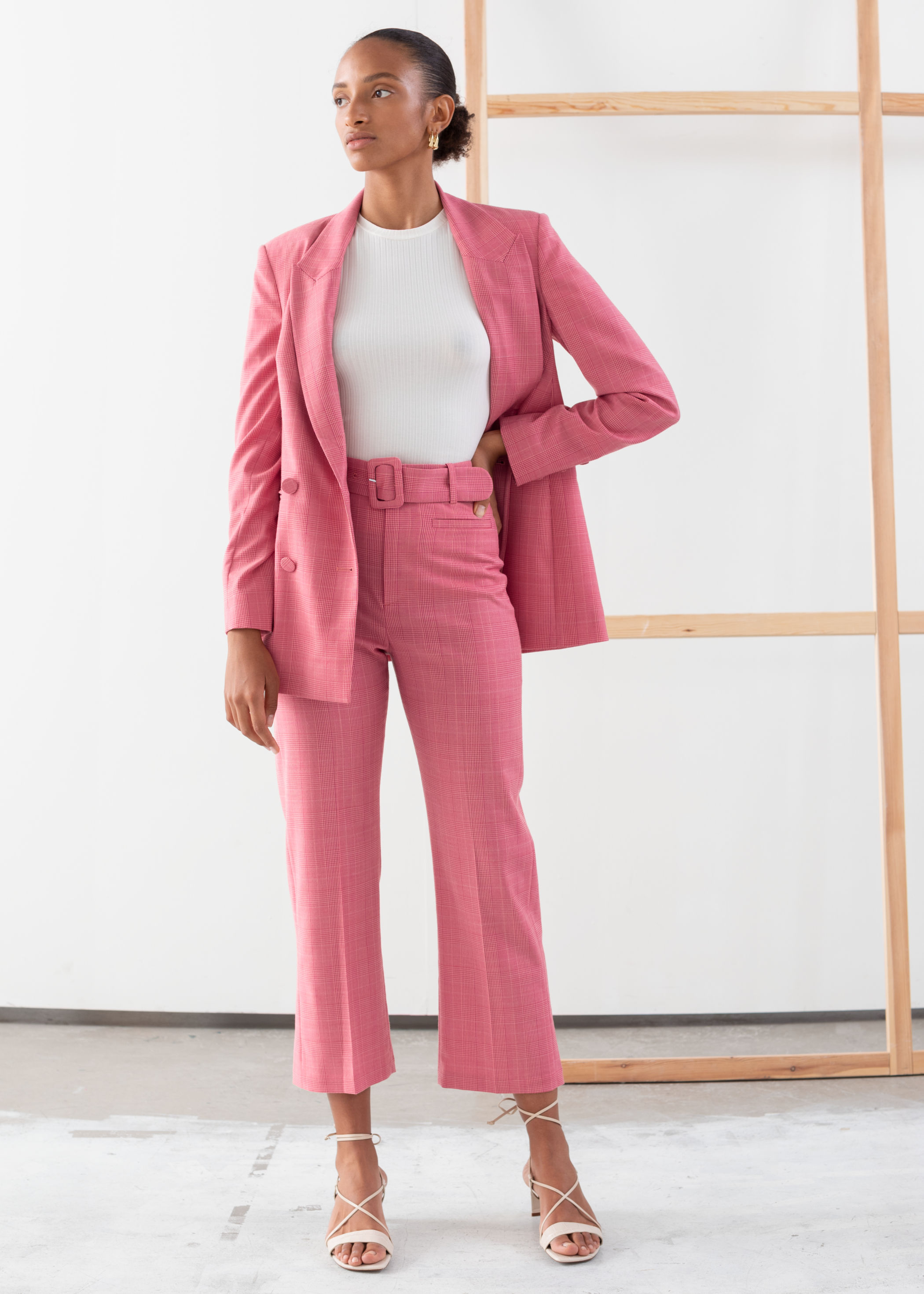 belted flared trousers