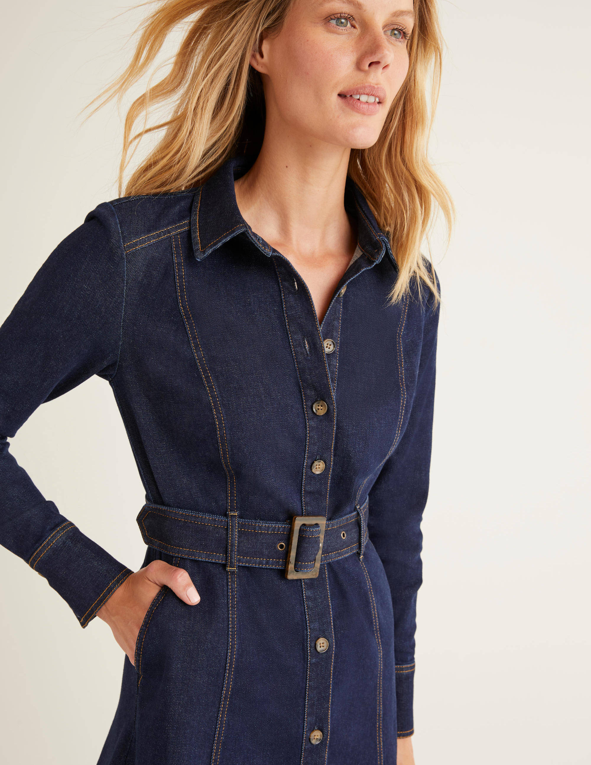 long sleeve denim midi dress