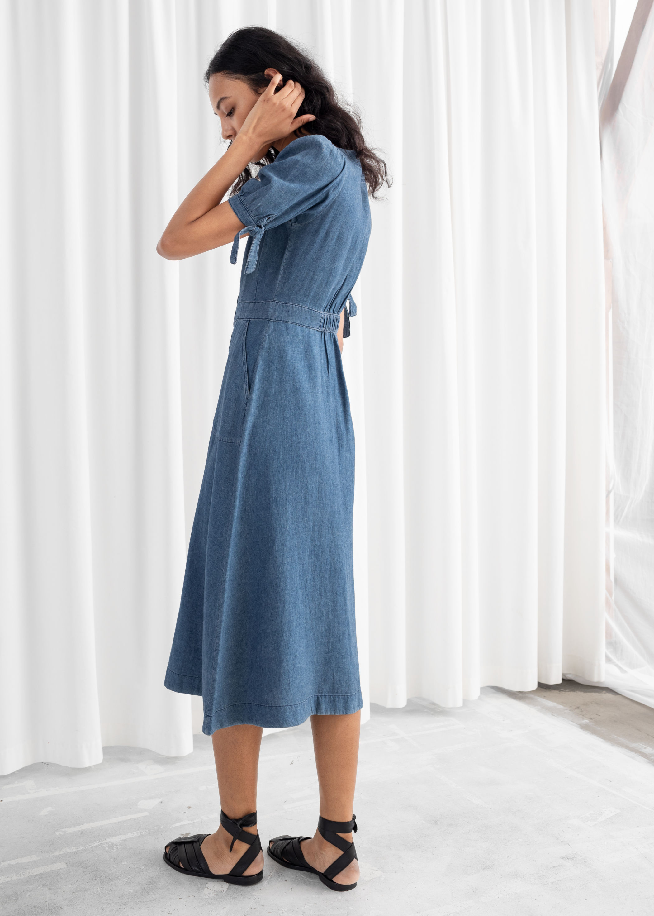 midi denim dress with sleeves