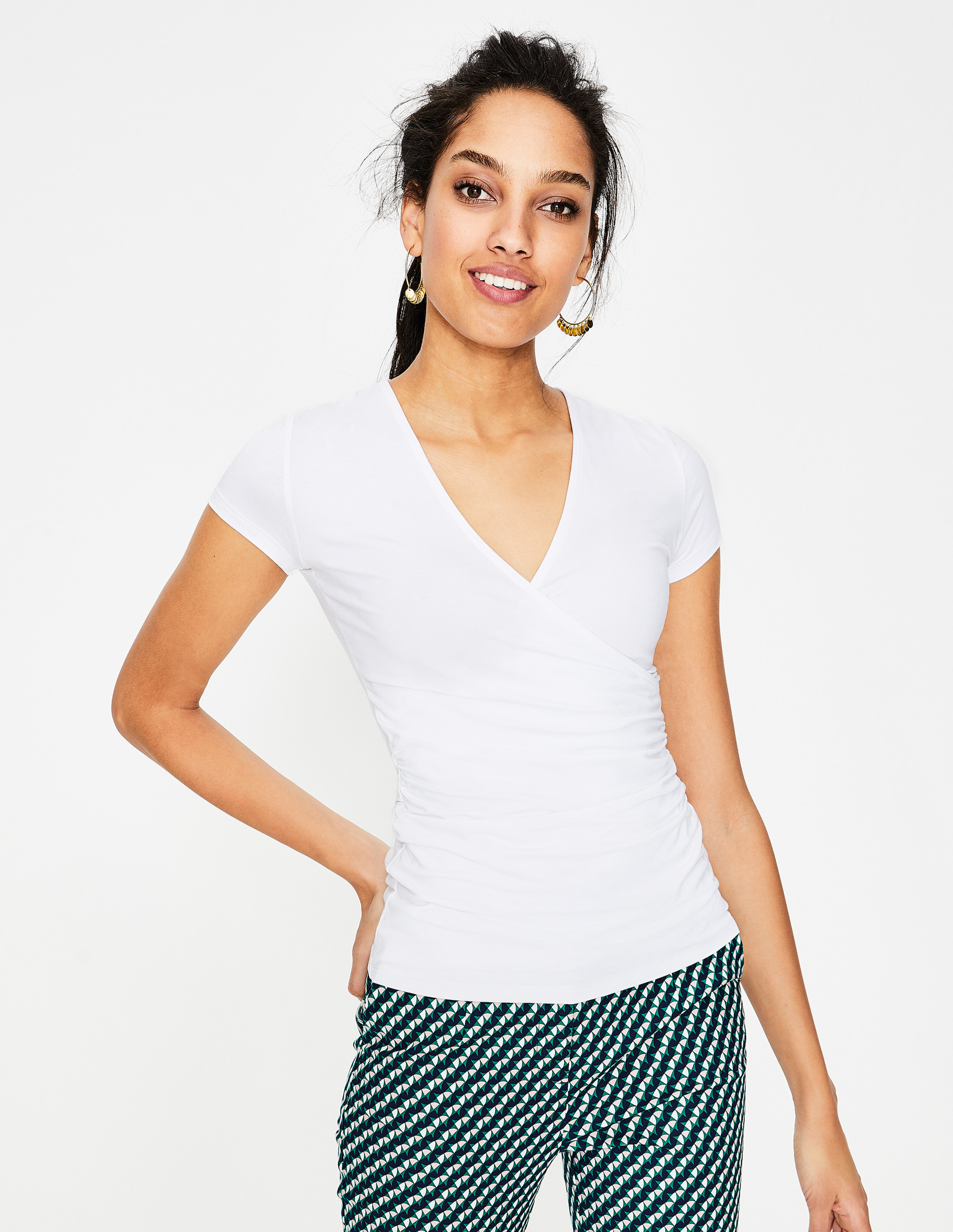 white wrap top short sleeve