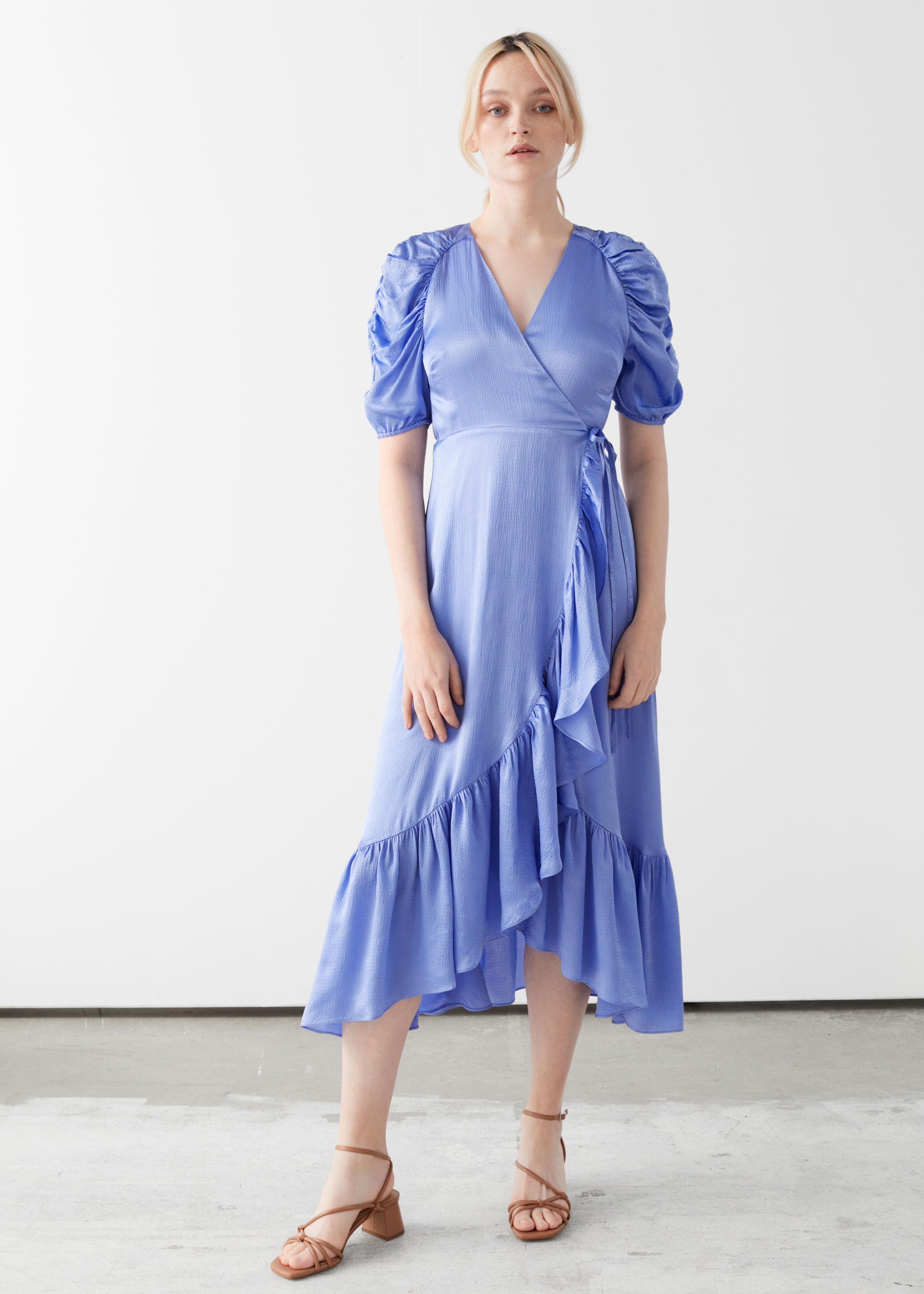 Puff Sleeve Wrap Midi Dress | Endource