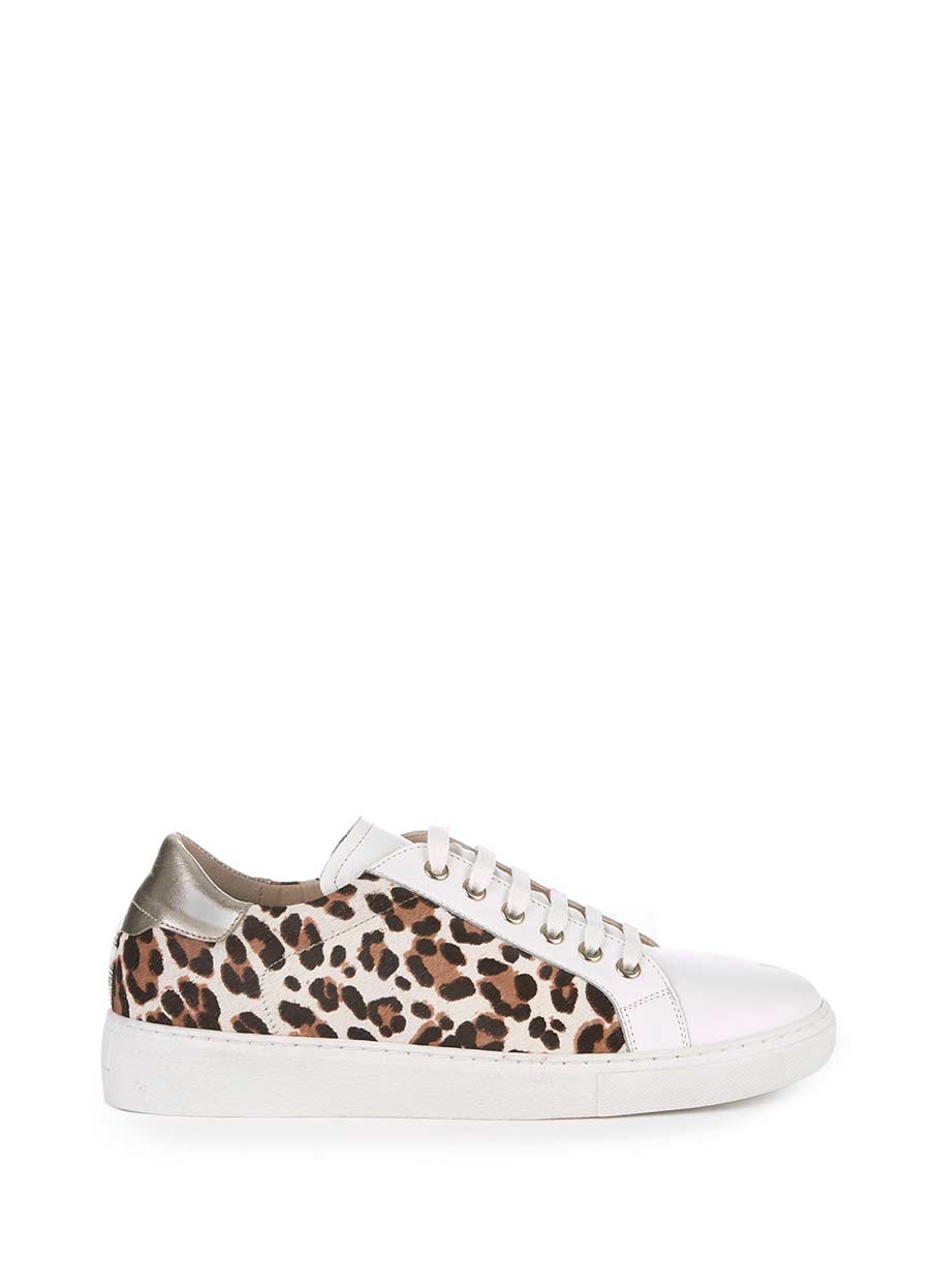 white trainers with leopard print back