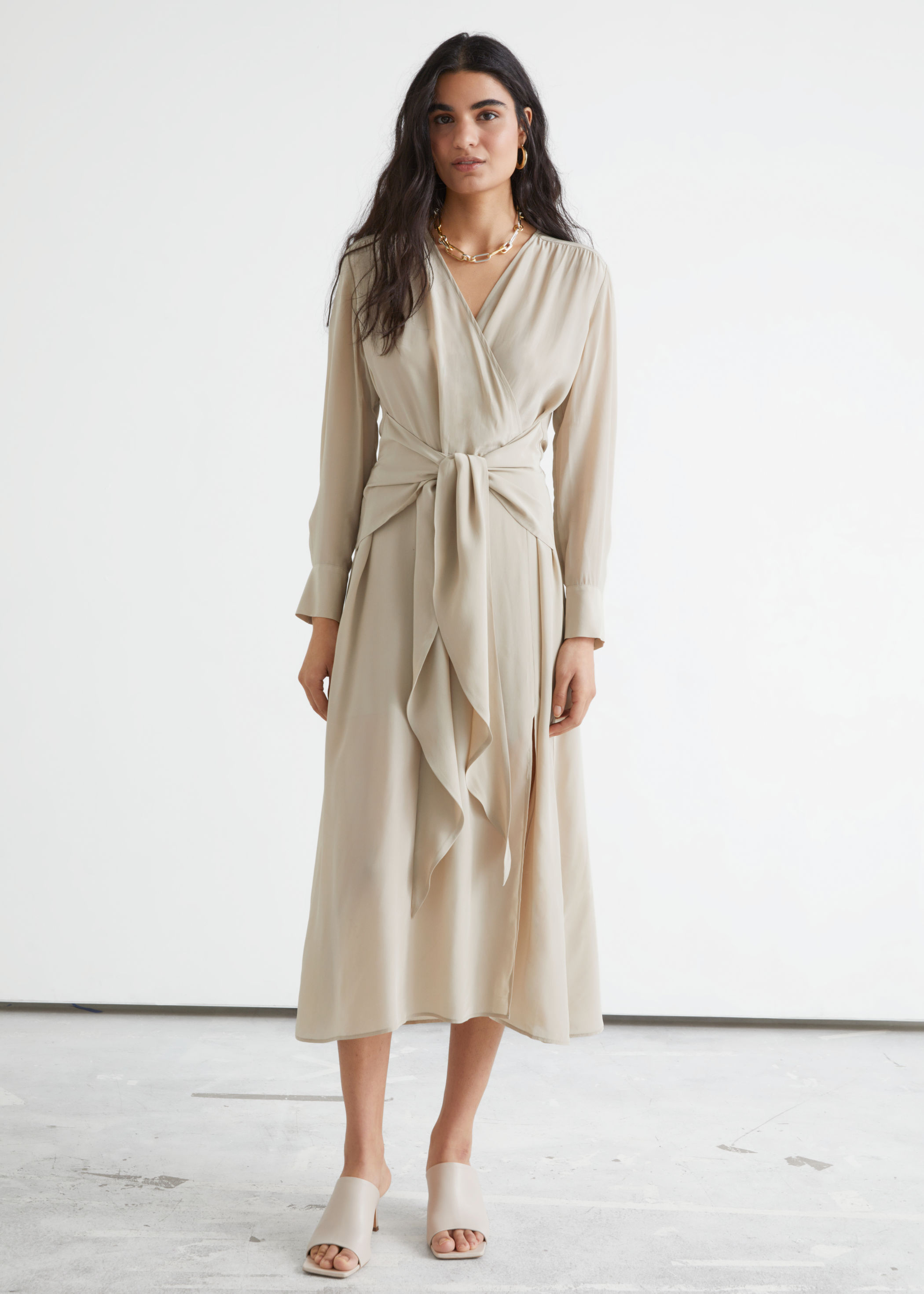 Scarf Tie Flowy Midi Dress | Endource