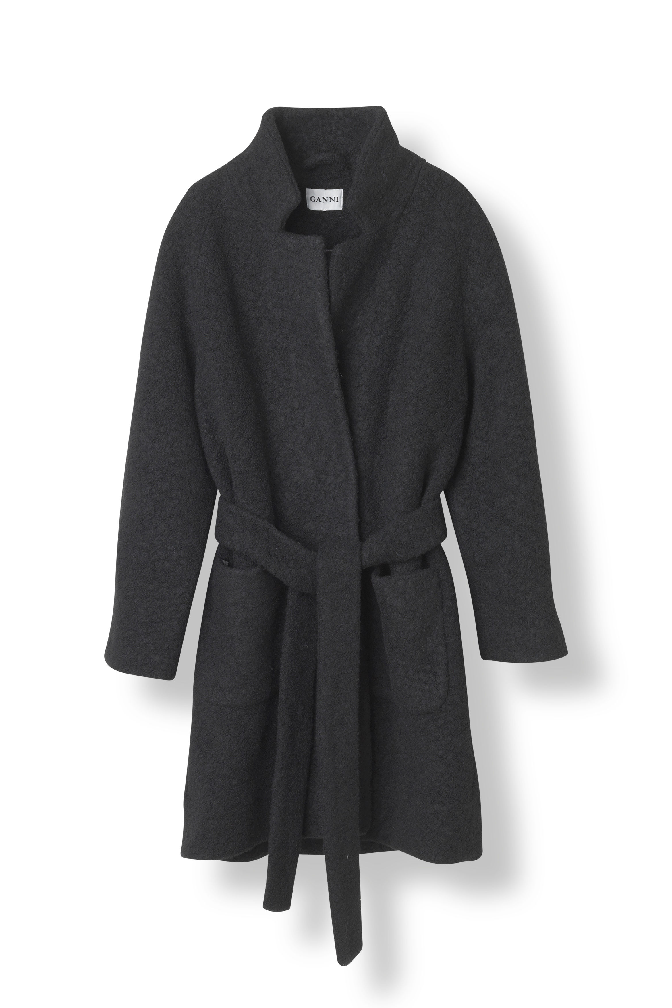 ganni fenn wrap coat black