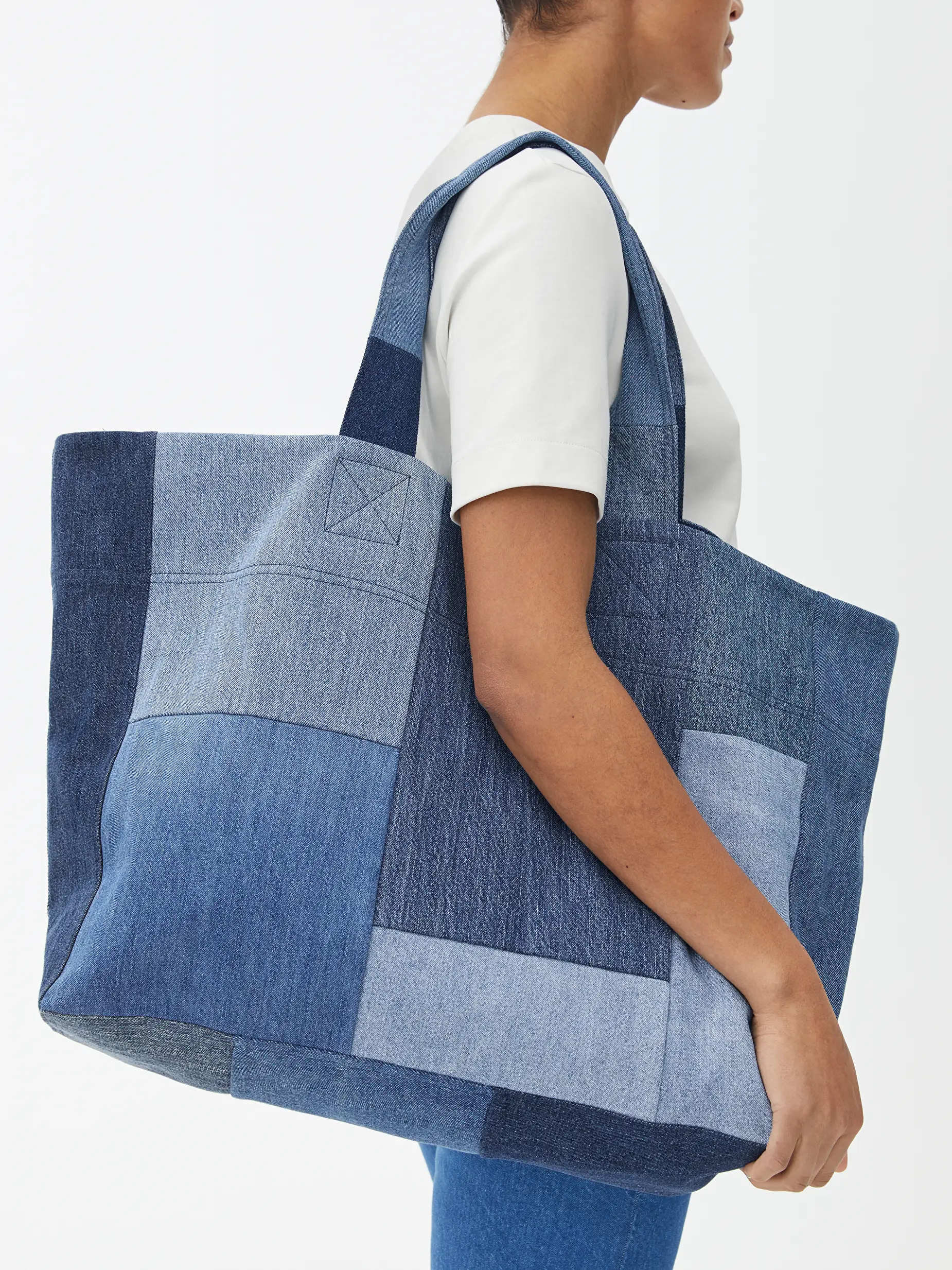 patchwork denim tote bag