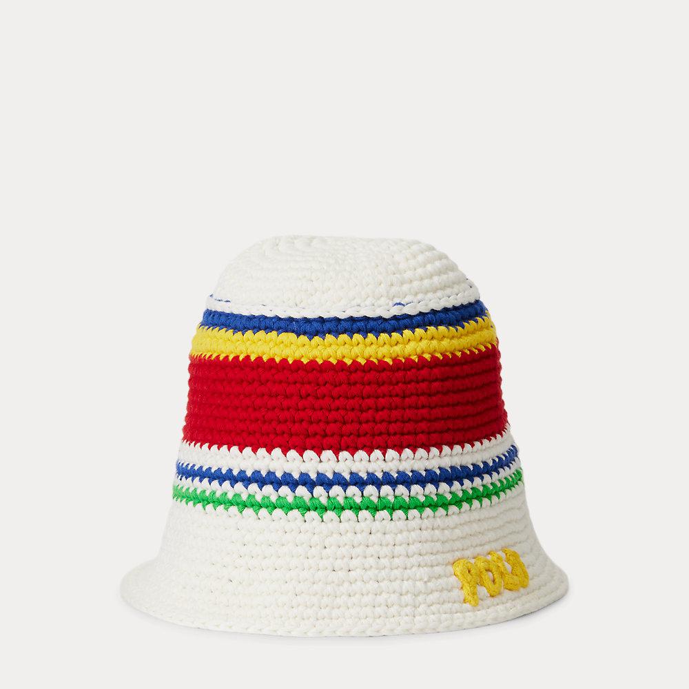 POLO RALPH LAUREN Logo Striped Crochet Bucket Hat in Multi Endource