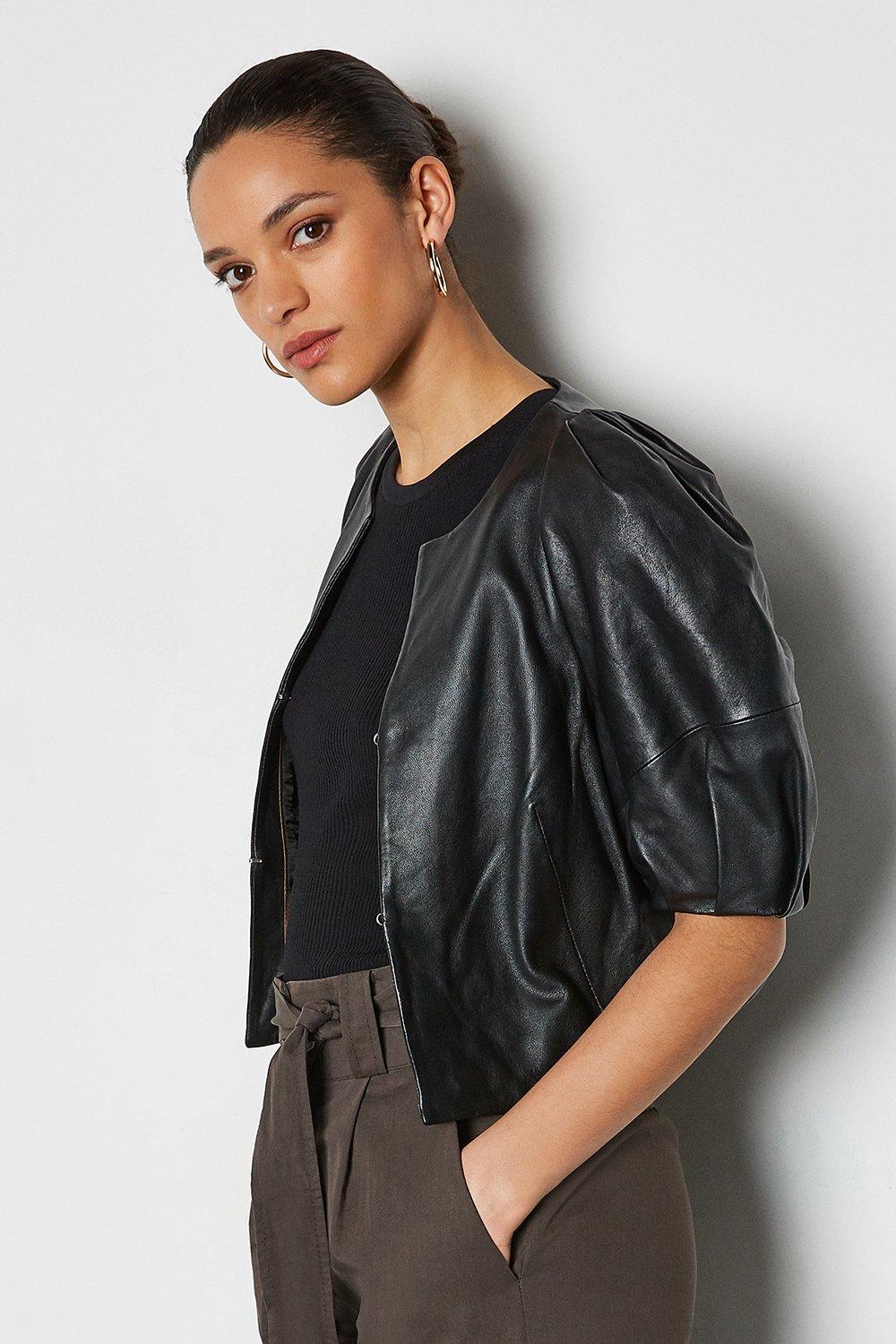新品本物 Puff Sleeve Jacket Leather - レザージャケット